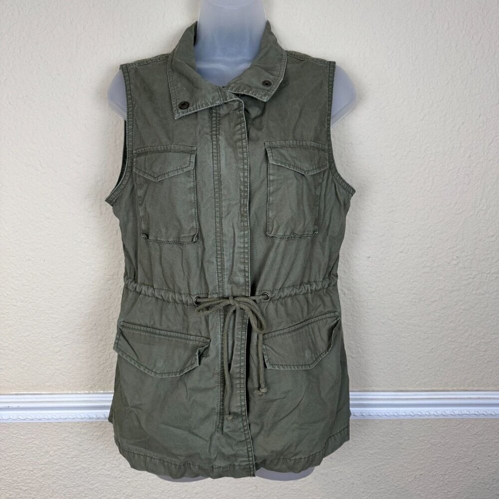 Old Navy Cargo Utility Vest Olive Green Drawstring Waist Med Pockets Y2K Gorpcor